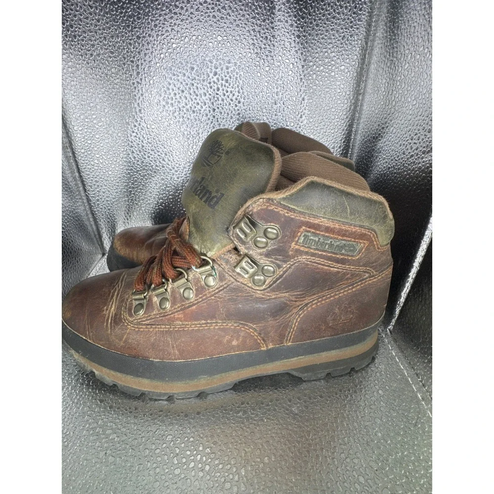 Timberland Euro Hiker Brown Leather Boots Mens Size 6M 95310 Olive Green Trim